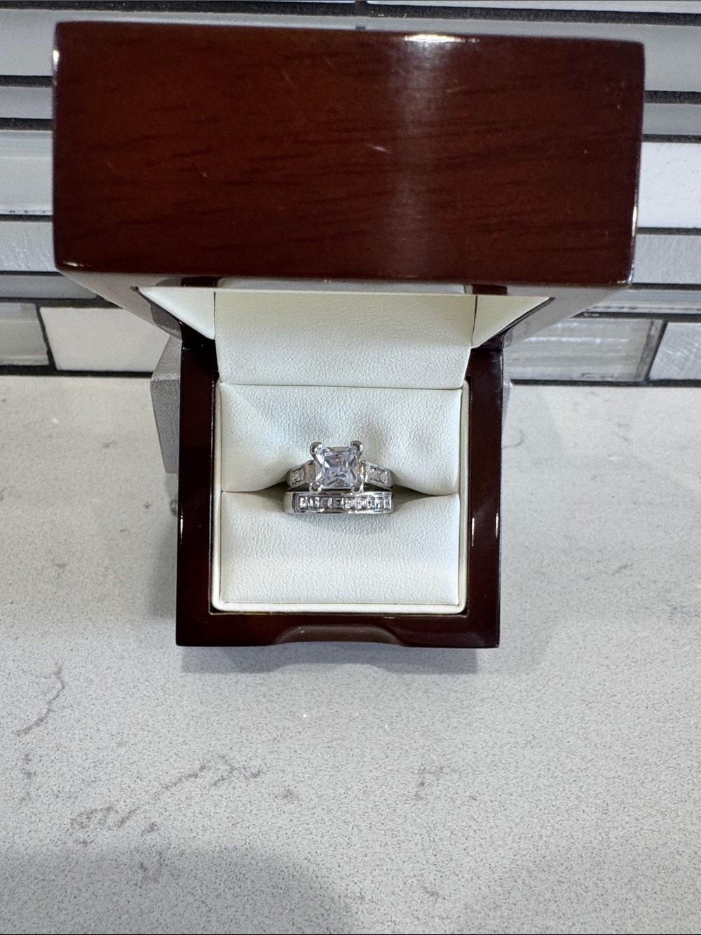 Silver-Tone Cubic Zirconia Engagement Ring Set - Classic White